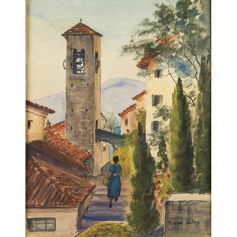 Appraisal: Mildred Waters Painting Framed watercolor village scene by Mildred Waters