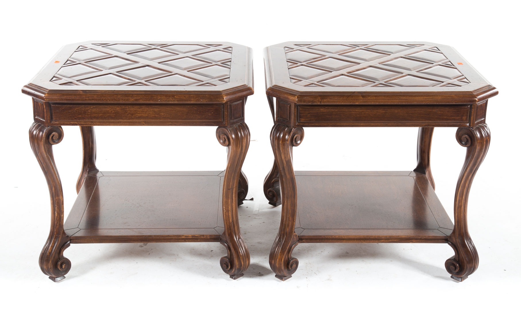 Appraisal: Continental Baroque style cherrywood side tables lattice carved tops four