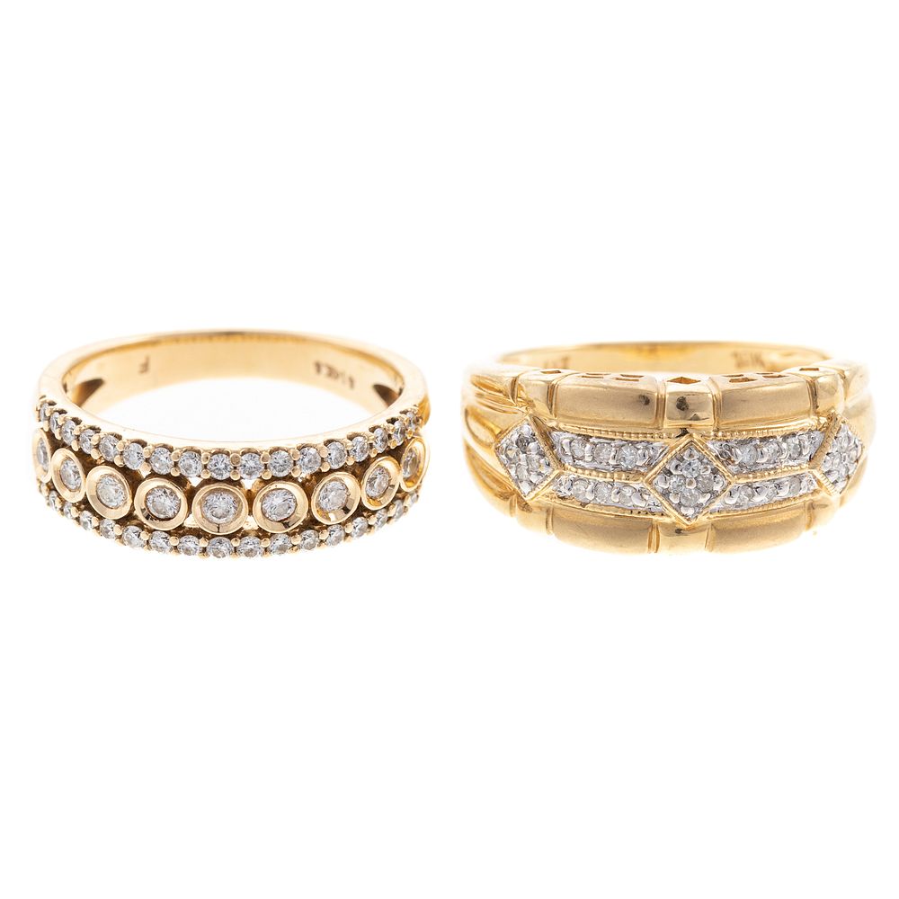 Appraisal: Two Wide Diamond Bands in Gold K yellow gold triple