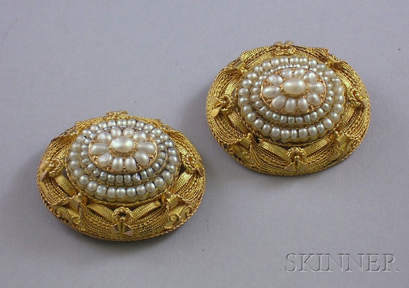 Appraisal: Two Victorian kt Gold and Seed Pearl Brooches lg in