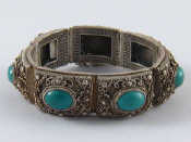 Appraisal: A Soviet Russian hallmarked silver filigree turquoise bracelet approx cm