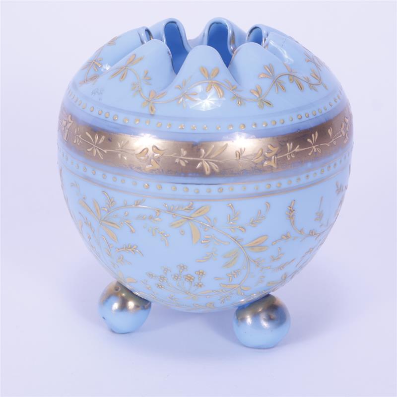 Appraisal: Mt Washington Glass Blue and Gold Enameled Rosebowl with ball