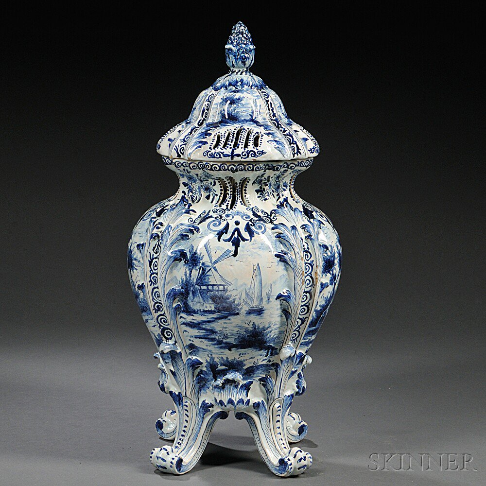 Appraisal: Delft Blue and White Potpourri Vase and Cover Holland th