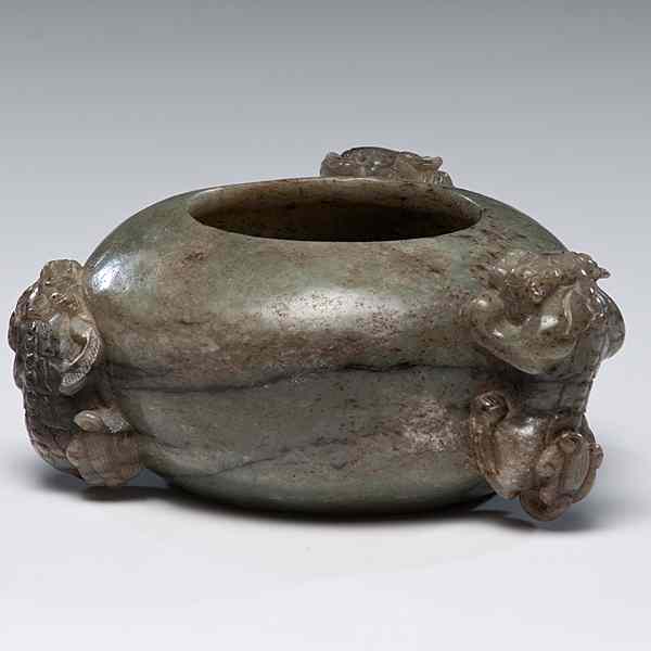 Appraisal: Chinese Archaic Style Jade Water Coupe In varied shades foo