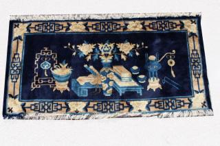 Appraisal: Semi Antique Blue White Floral Chinese Rug Semi Antique Blue