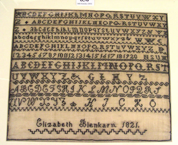 Appraisal: Georgian sampler by Elizabeth Blenkarn with alphabet and numbers cm