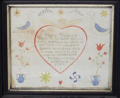 Appraisal: Fraktur birth record for Mary Shippengermantown pa