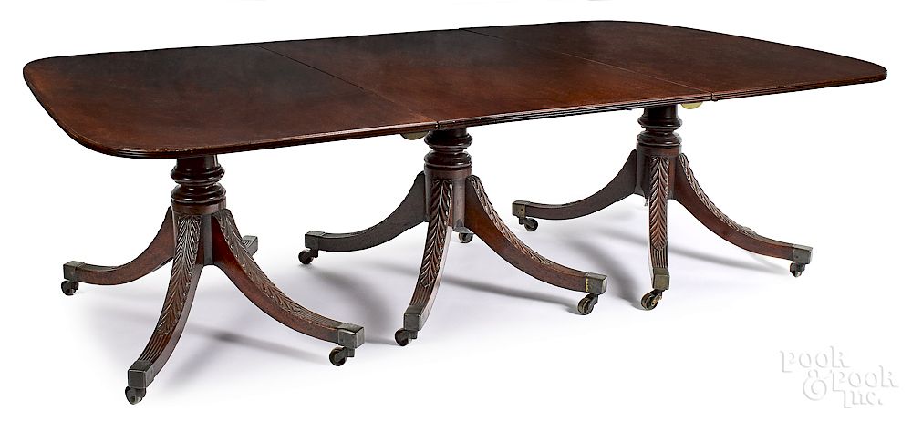 Appraisal: New York mahogany triple pedestal dining table New York Federal