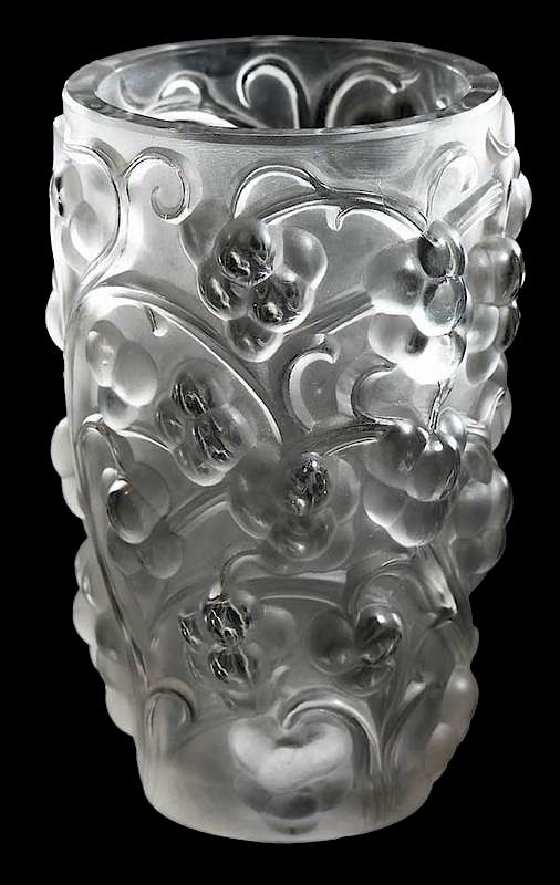 Appraisal: R Lalique Raisins Frosted Vase model introduced model number wheel