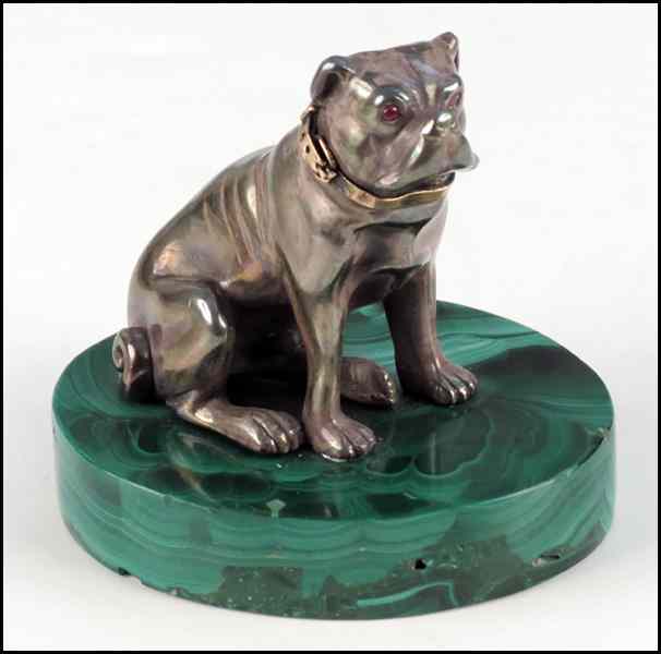 Appraisal: RUSSIAN FABERGE SILVER SEATED DOG Stamped Faberge in Cyrllic ''I