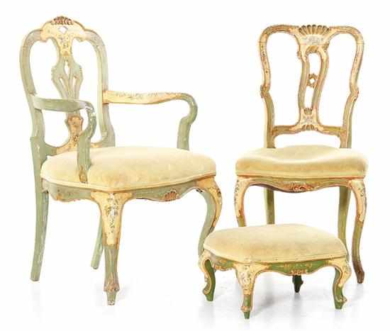 Appraisal: Set of painted chairs one armchair and one sidechair late