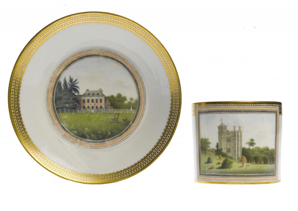 Appraisal: A DERBY COFFEE CAN AND SAUCER painted by James Banford