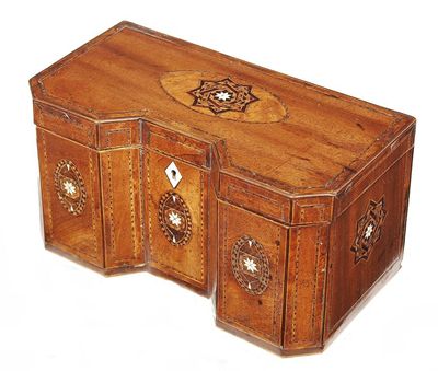 Appraisal: A th century mahogany tea caddy with an inverted breakfront