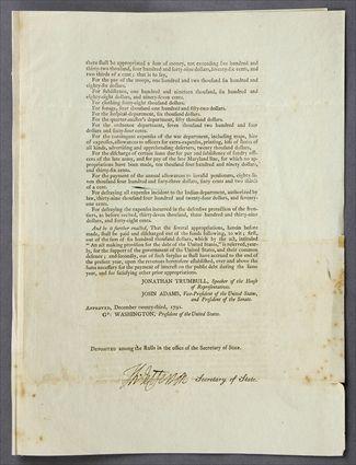 Appraisal: THOMAS JEFFERSON DOCUMENT SIGNED AS SECRETARY OF STATE Bill making