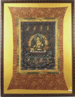 Appraisal: Large Framed Tibetan Thangka Large framed Tibetan thangka pigments on