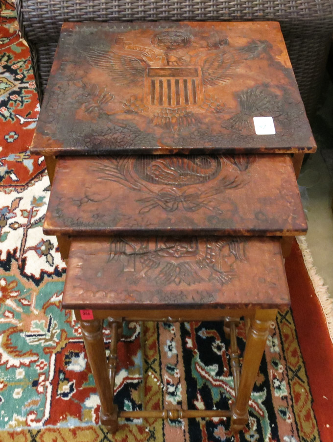 Appraisal: THREE-PIECE NESTING TABLE SET composed of three graduated mahogany tables