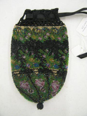 Appraisal: Victorian Beaded Bag rich floral drawstring style