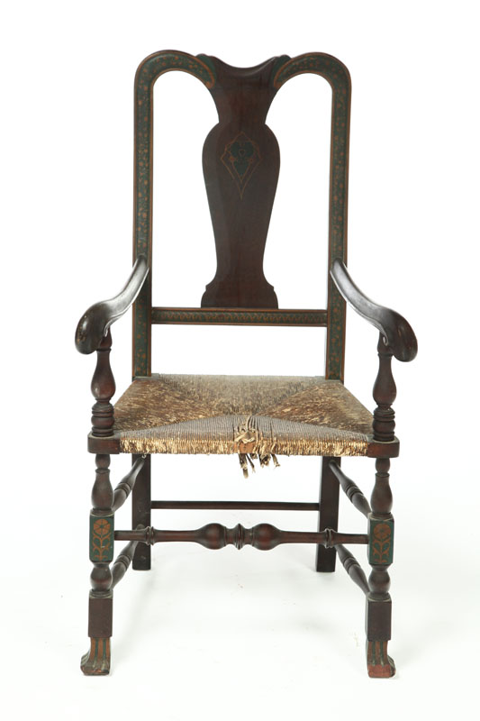 Appraisal: QUEEN ANNE-STYLE ARMCHAIR American late th-early th century Vasiform splat