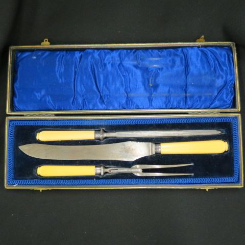 Appraisal: Antique Carving Set knife fork and sharpener in original box