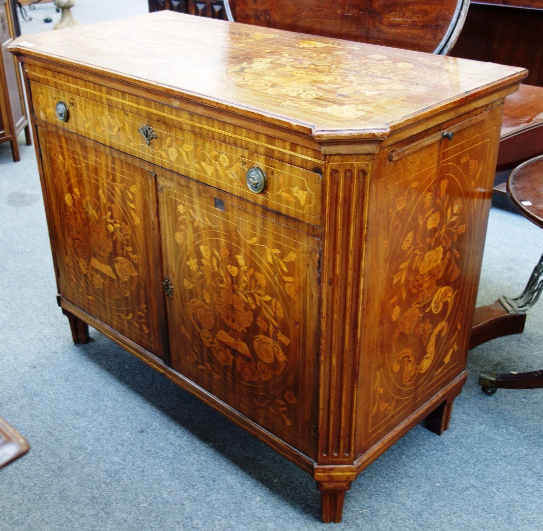 Appraisal: An early th century North European marquetry inlaid mahogany side