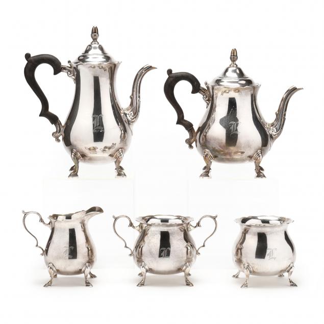 Appraisal: Chippendale Style Sterling Silver Tea Coffee Service Mark of J