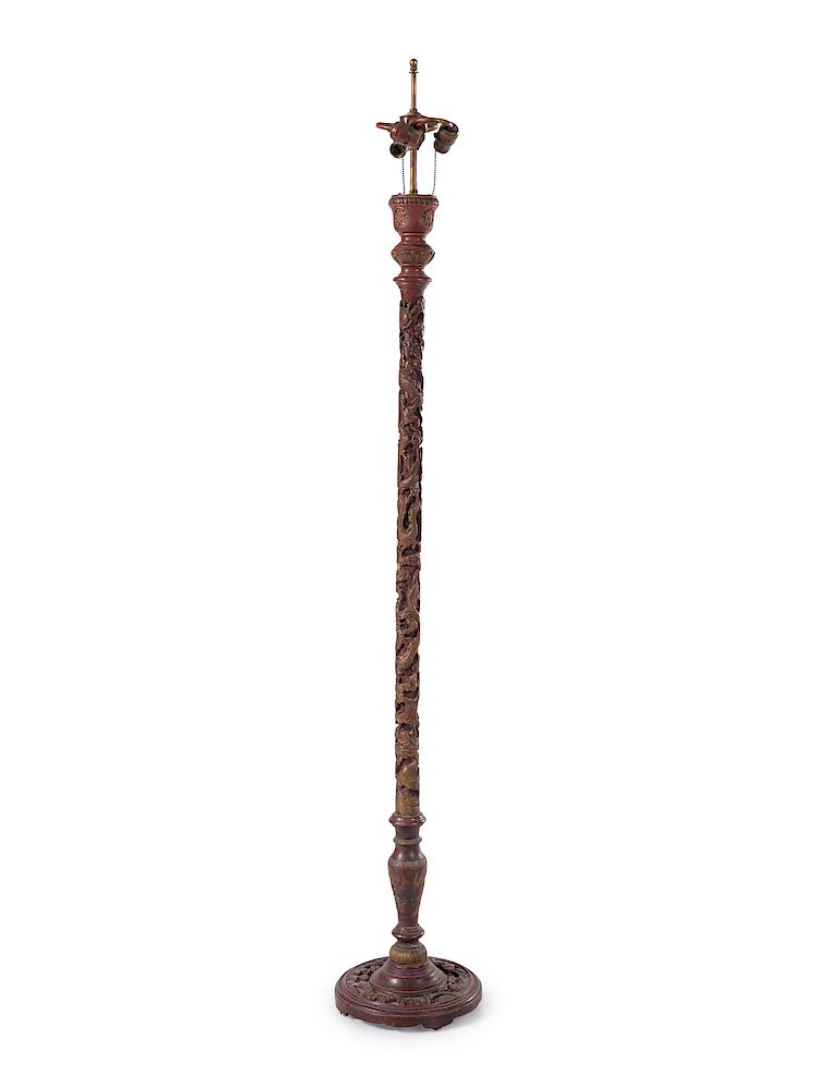 Appraisal: A Carved Lacquer Floor Lamp Height overall inches A Carved