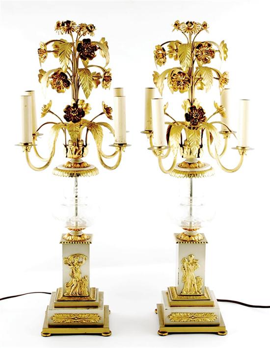 Appraisal: Pair Classical style candelabra lamps gilt-metal flower and leaf stems