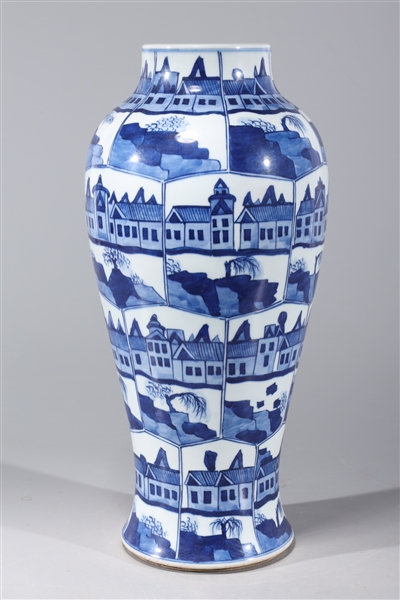 Appraisal: Chinese blue and white porcelain vase with repeating house design