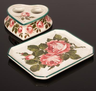 Appraisal: A Wemyss heart-shaped inkstand painted roses and impressed Wemyss lacking