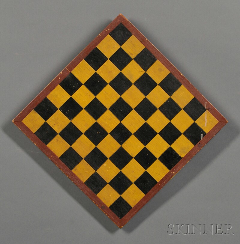 Appraisal: Painted Checkerboard New Hampshire th century pine panel with yellow