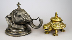 Appraisal: A Victorian pewter inkwell modelled as an elephant's head ex-plate