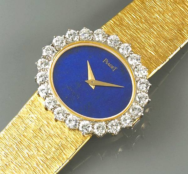 Appraisal: A diamond lapis lazuli and eighteen karat gold wristwatch Piaget