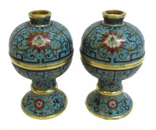 Appraisal: Pair th C Chinese Cloisonne Lidded Containers Pair th C