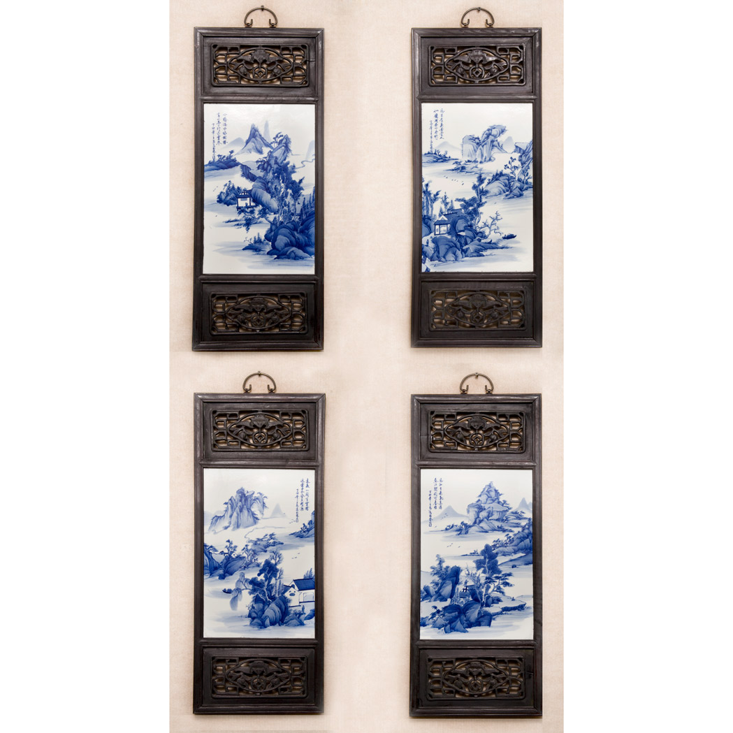 Appraisal: Group of Four Chinese Blue and White Glazed Porcelain Panels