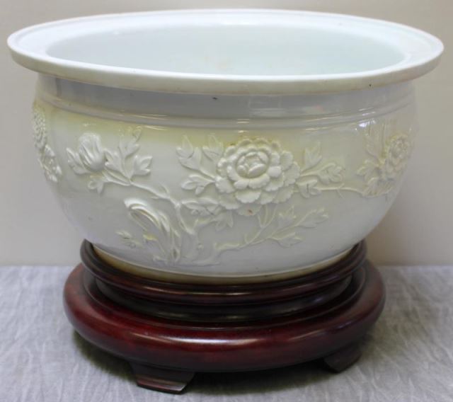 Appraisal: Antique Asian Blanc de Chine Bowl With carved floral decoration