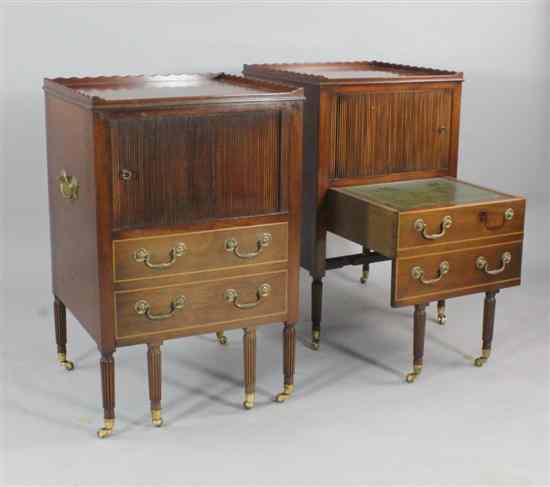 Appraisal: A pair of Regency style mahogany night commodes with tambours