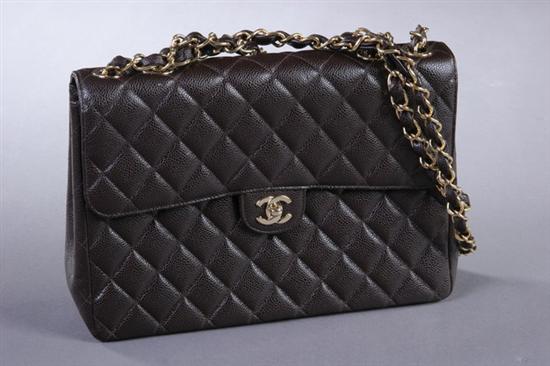 Appraisal: BROWN CHANEL HANDBAG WITH BOX Chanel Carte d'authenticite Quilted leather