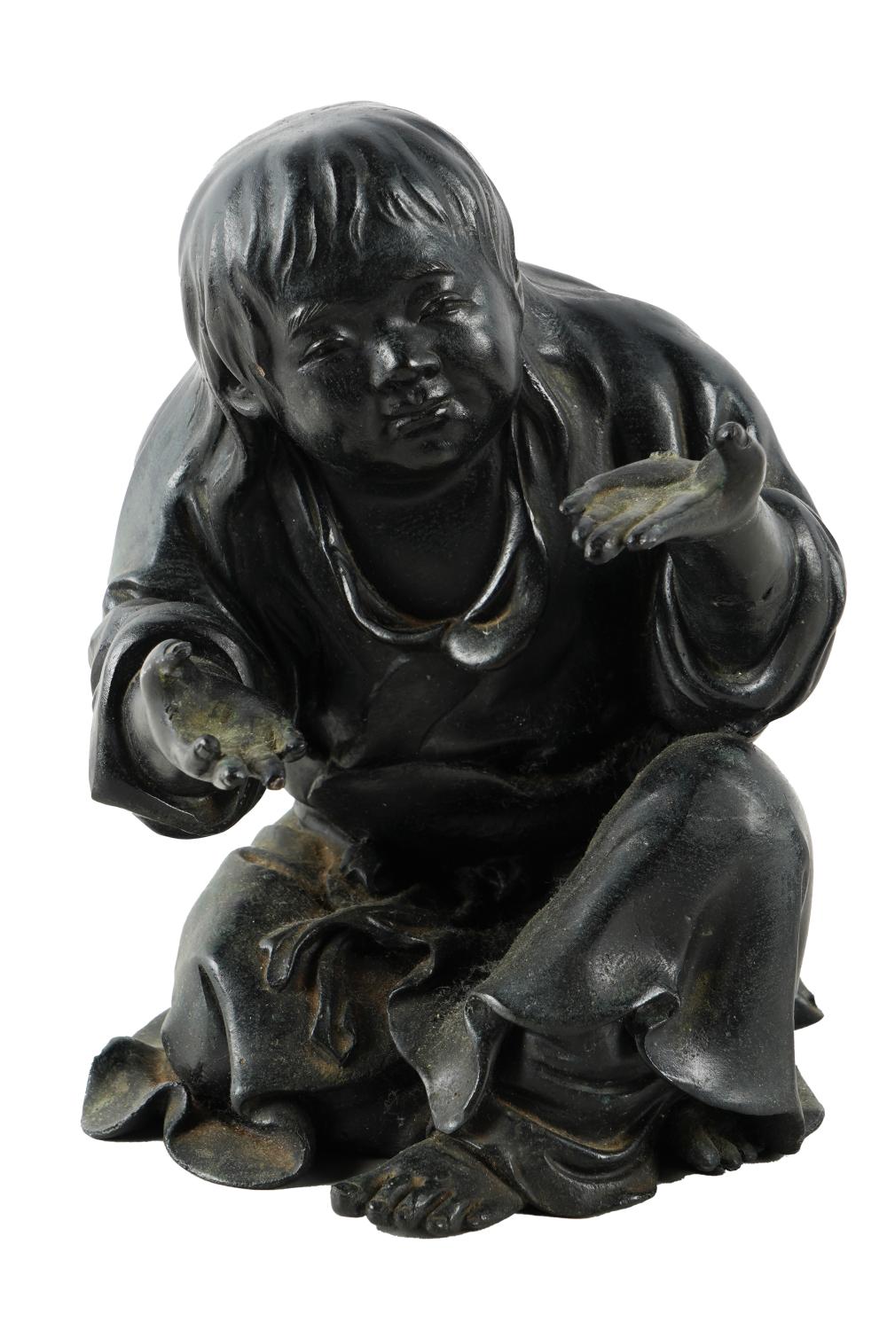 Appraisal: SEATED BRONZE FIGUREpatinated bronze with character mark underside Condition with