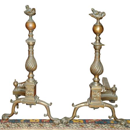 Appraisal: Pair of Neoclassical Style Gilt-Bronze Andirons Estimate -