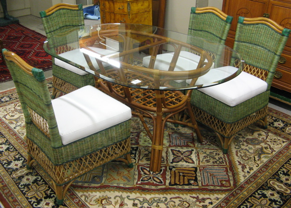 Appraisal: FIVE-PIECE CONTEMPORARY WICKER AND RATTAN DINING SET The set includes