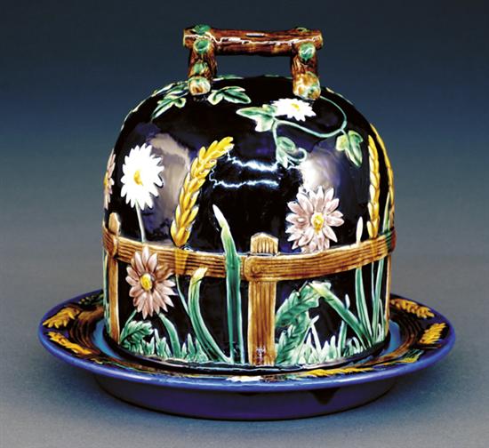 Appraisal: Majolica covered cheese dish domed cover with floral decoration marked