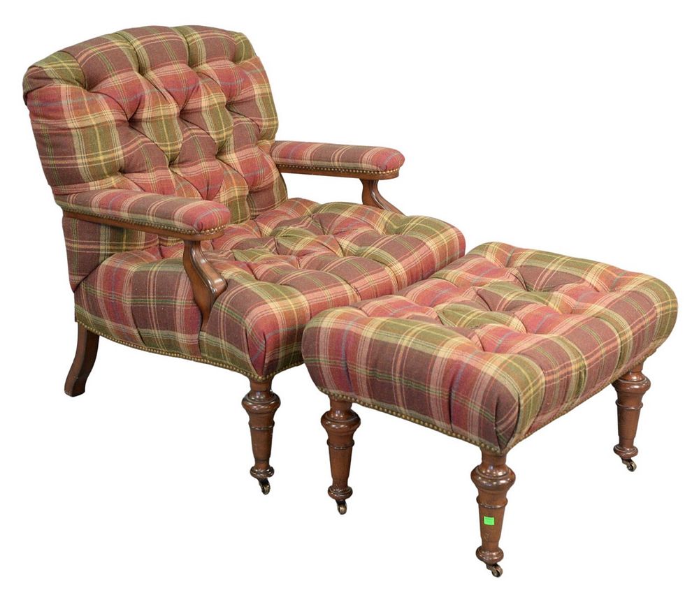 Appraisal: Edward Farrell Custom Upholstered Chair and Ottoman height inches width