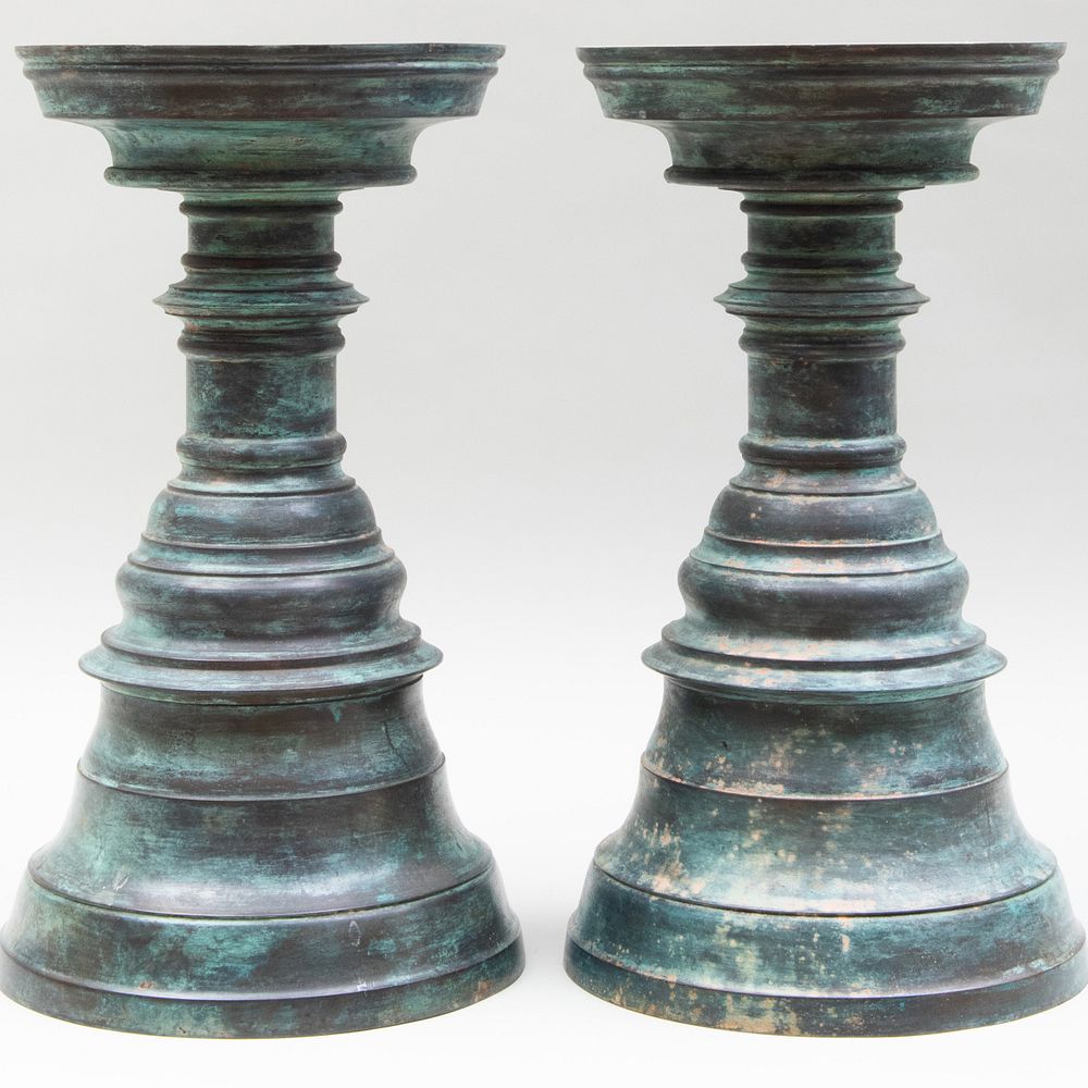 Appraisal: Pair of Large Patinated Metal Candle Stands x in diam