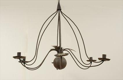 Appraisal: American Iron and Tin Six-Light Chandelier Approx in in diam