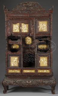 Appraisal: ELABORATE CARVED ORIENTAL HARDWOOD CABINET ELABORATE CARVED ORIENTAL HARDWOOD CABINET