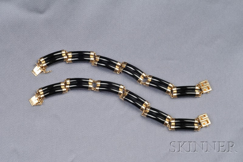 Appraisal: Pair of kt Gold and Onyx Bracelets Gump's composed of