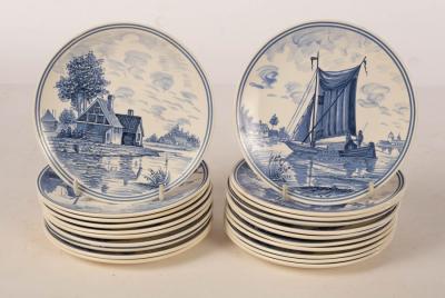 Appraisal: Poole Pottery nineteen blue and white Dutch windmill and river