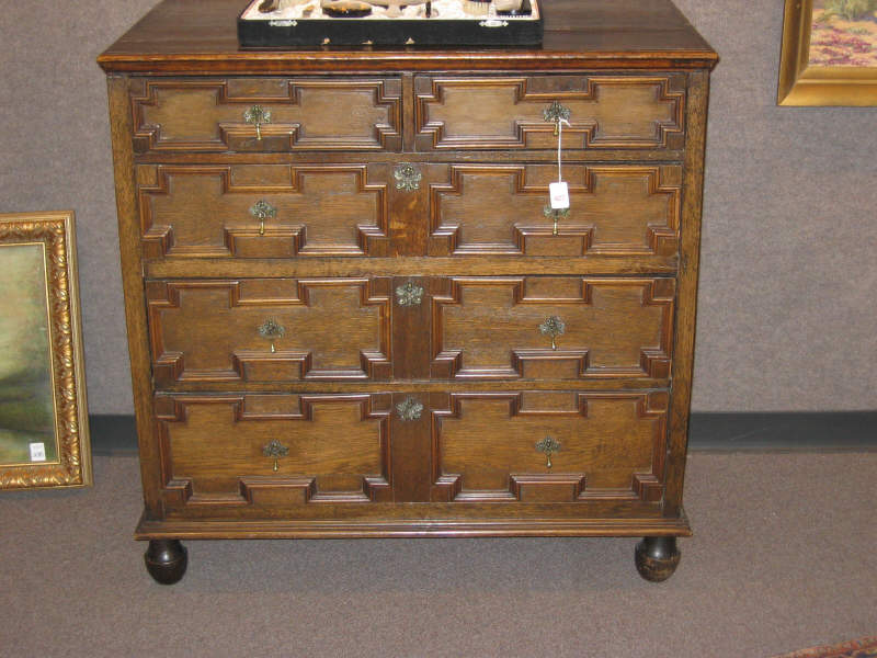 Appraisal: ENGLISH WILLIAM MARY OAK CHEST OF DRAWERS Rectangular top over