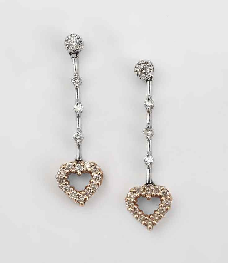 Appraisal: ROSE AND WHITE GOLD DIAMOND HEART DANGLE EARRINGS K white