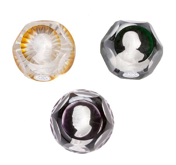 Appraisal: A group of thirteen Baccarat glass portrait paperweights diameter in